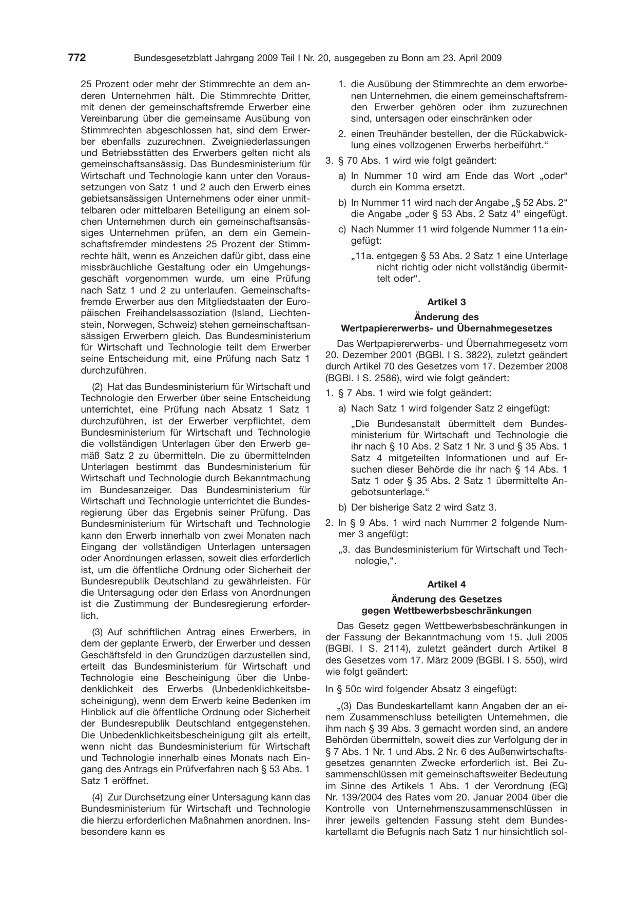 BGBl. 2009, Seite 772 — Originalseite als Abbildung