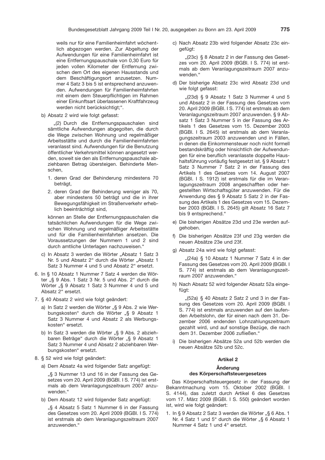 BGBl. 2009, Seite 775 — Originalseite als Abbildung