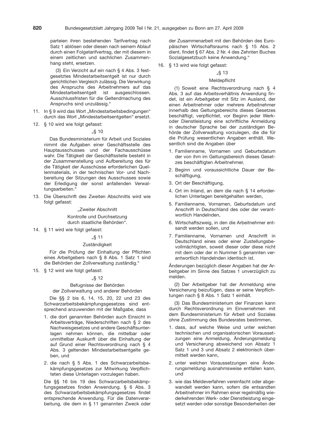 BGBl. 2009, Seite 820 — Originalseite als Abbildung