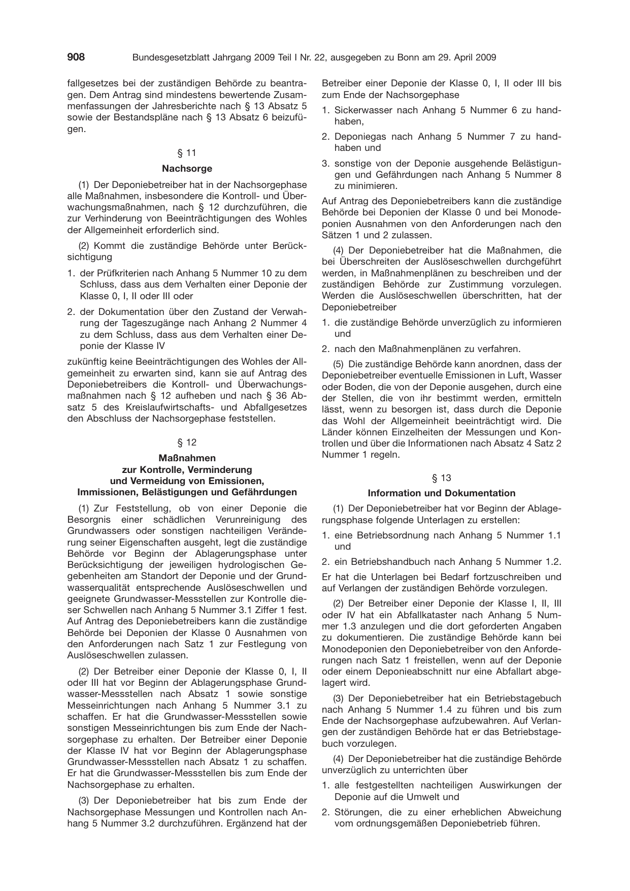 BGBl. 2009, Seite 908 — Originalseite als Abbildung