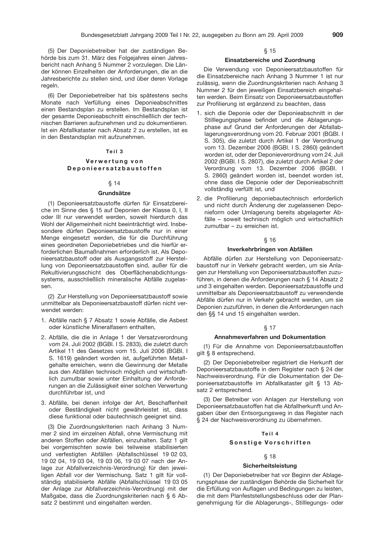 BGBl. 2009, Seite 909 — Originalseite als Abbildung