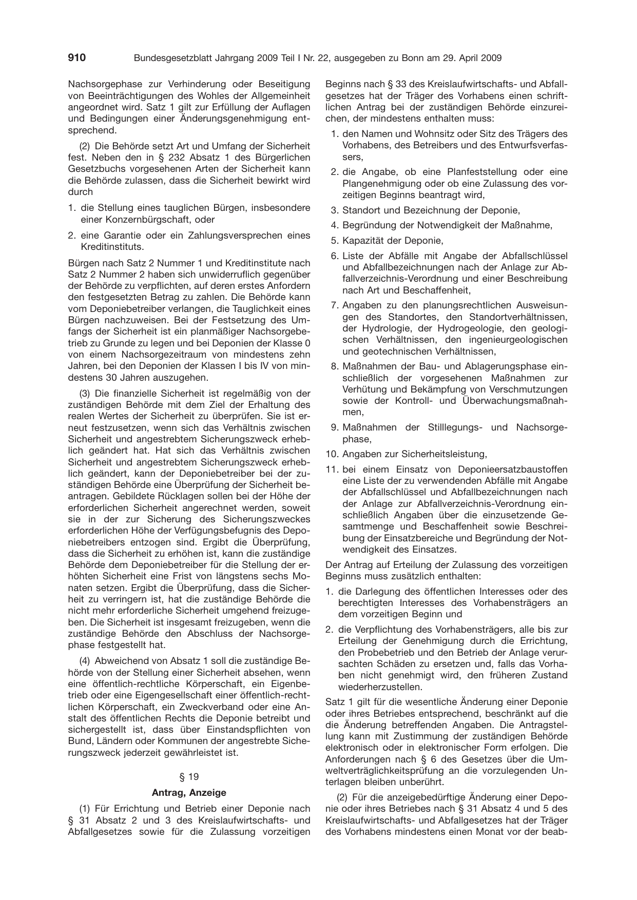 BGBl. 2009, Seite 910 — Originalseite als Abbildung
