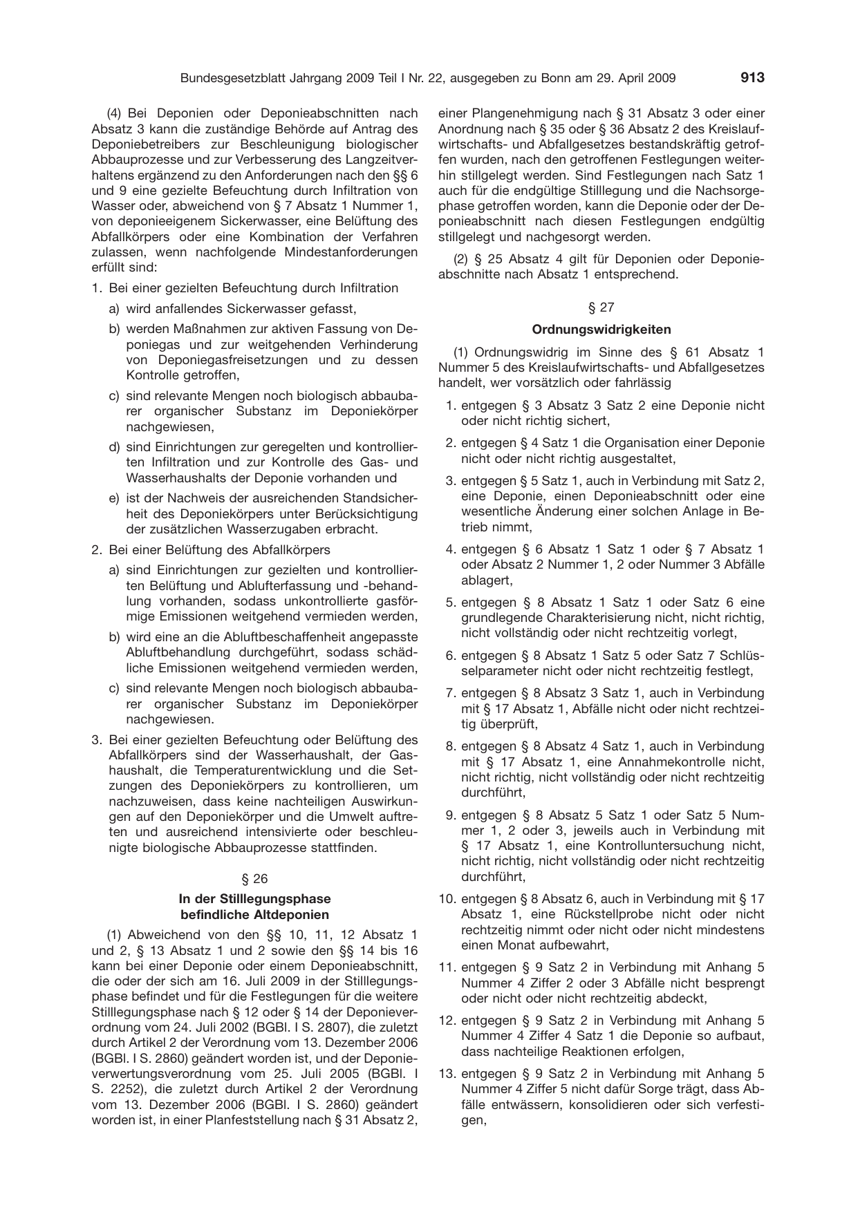 BGBl. 2009, Seite 913 — Originalseite als Abbildung