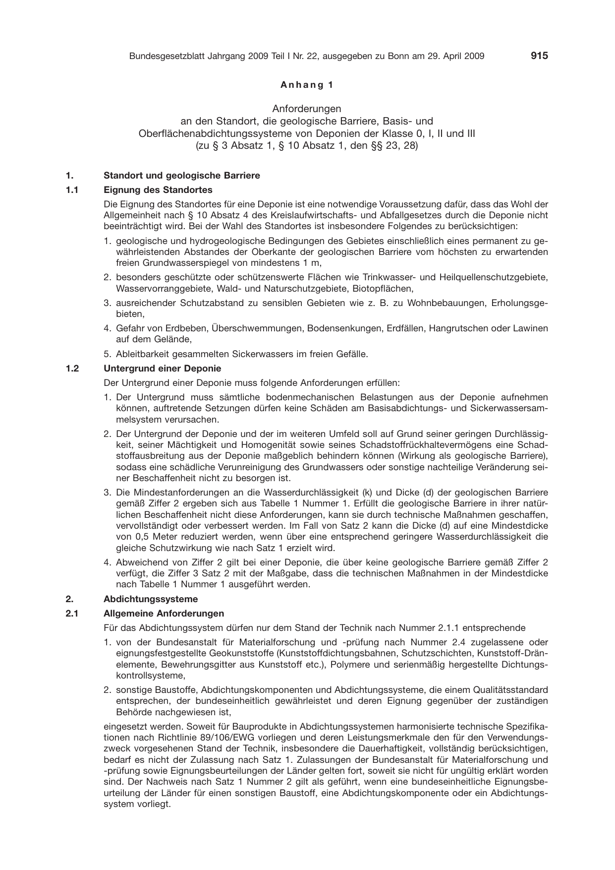 BGBl. 2009, Seite 915 — Originalseite als Abbildung
