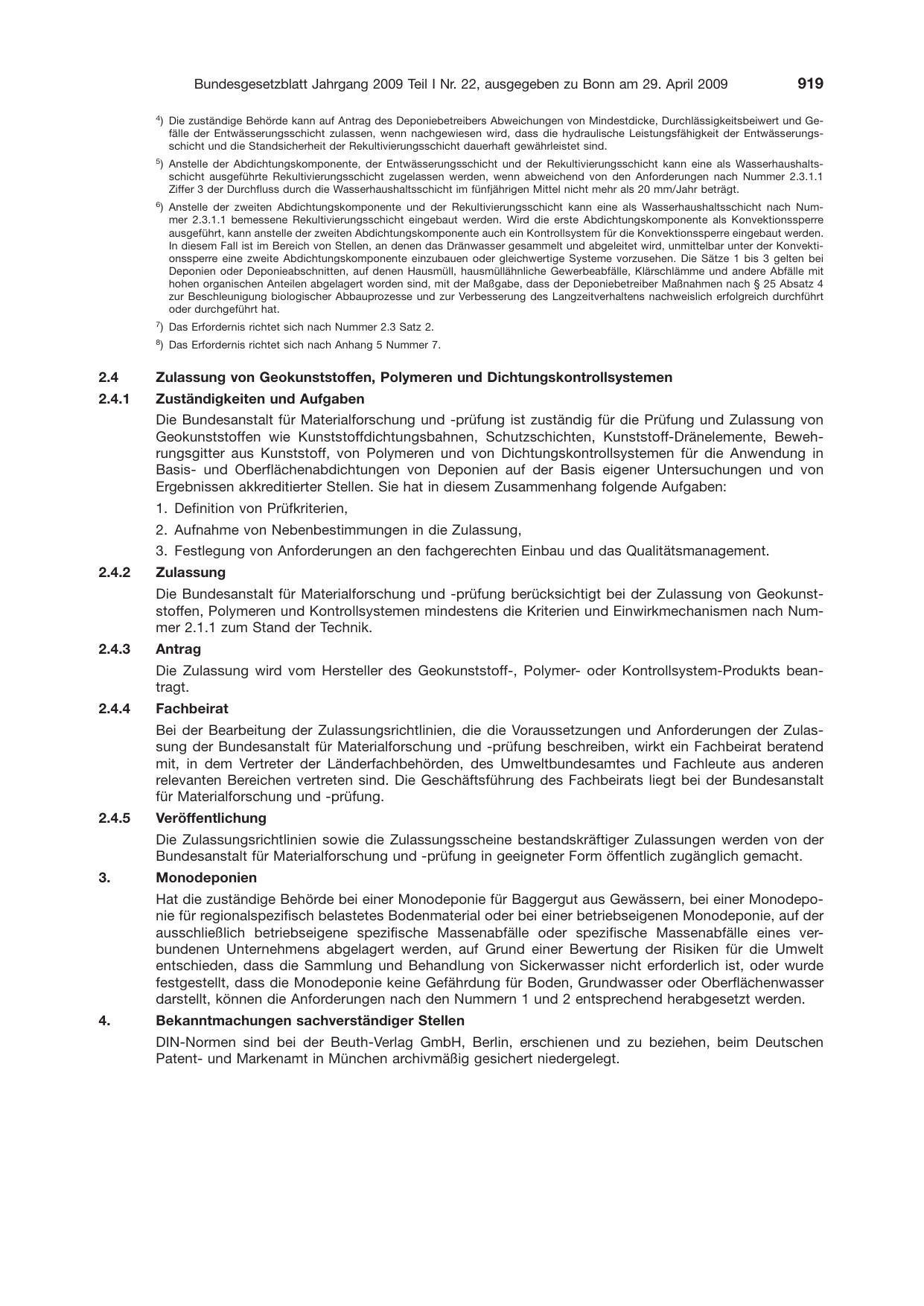 BGBl. 2009, Seite 919 — Originalseite als Abbildung
