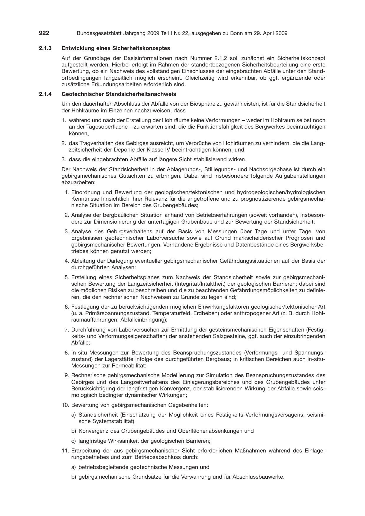 BGBl. 2009, Seite 922 — Originalseite als Abbildung