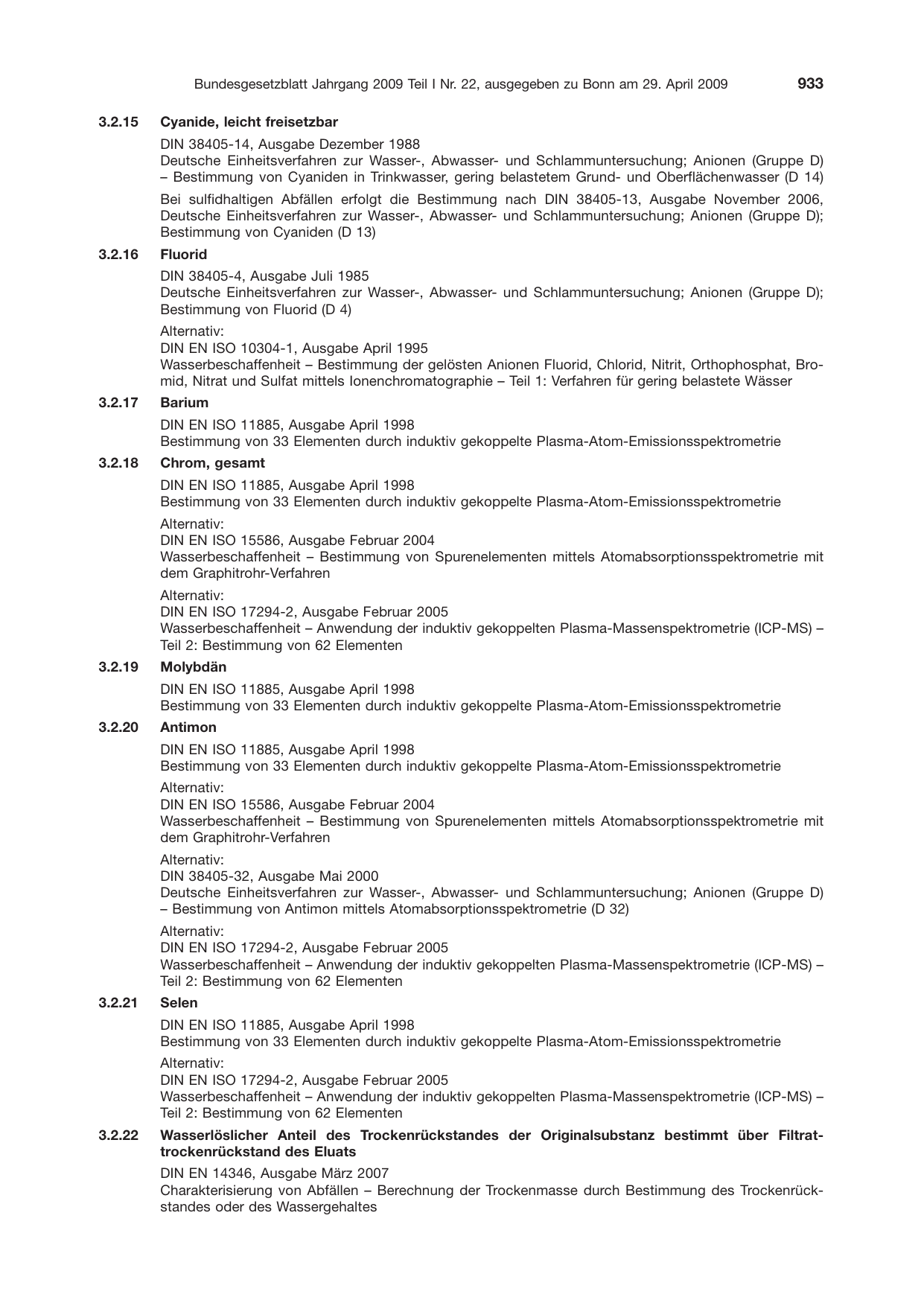 BGBl. 2009, Seite 933 — Originalseite als Abbildung