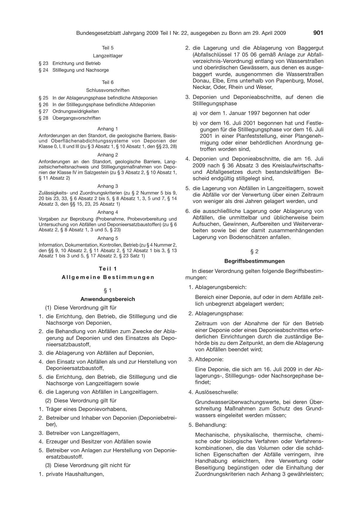 BGBl. 2009, Seite 901 — Originalseite als Abbildung