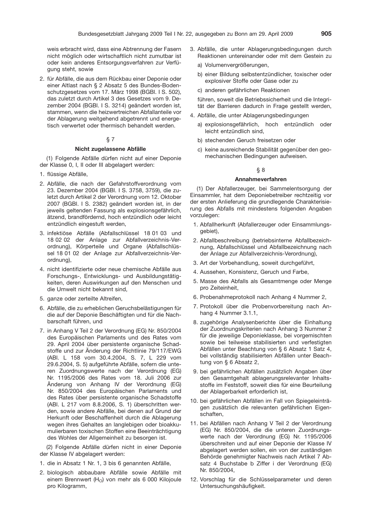BGBl. 2009, Seite 905 — Originalseite als Abbildung
