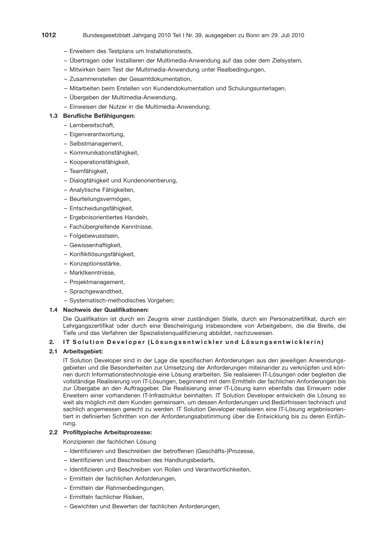 BGBl. 2010, Seite 1012 — Originalseite als Abbildung