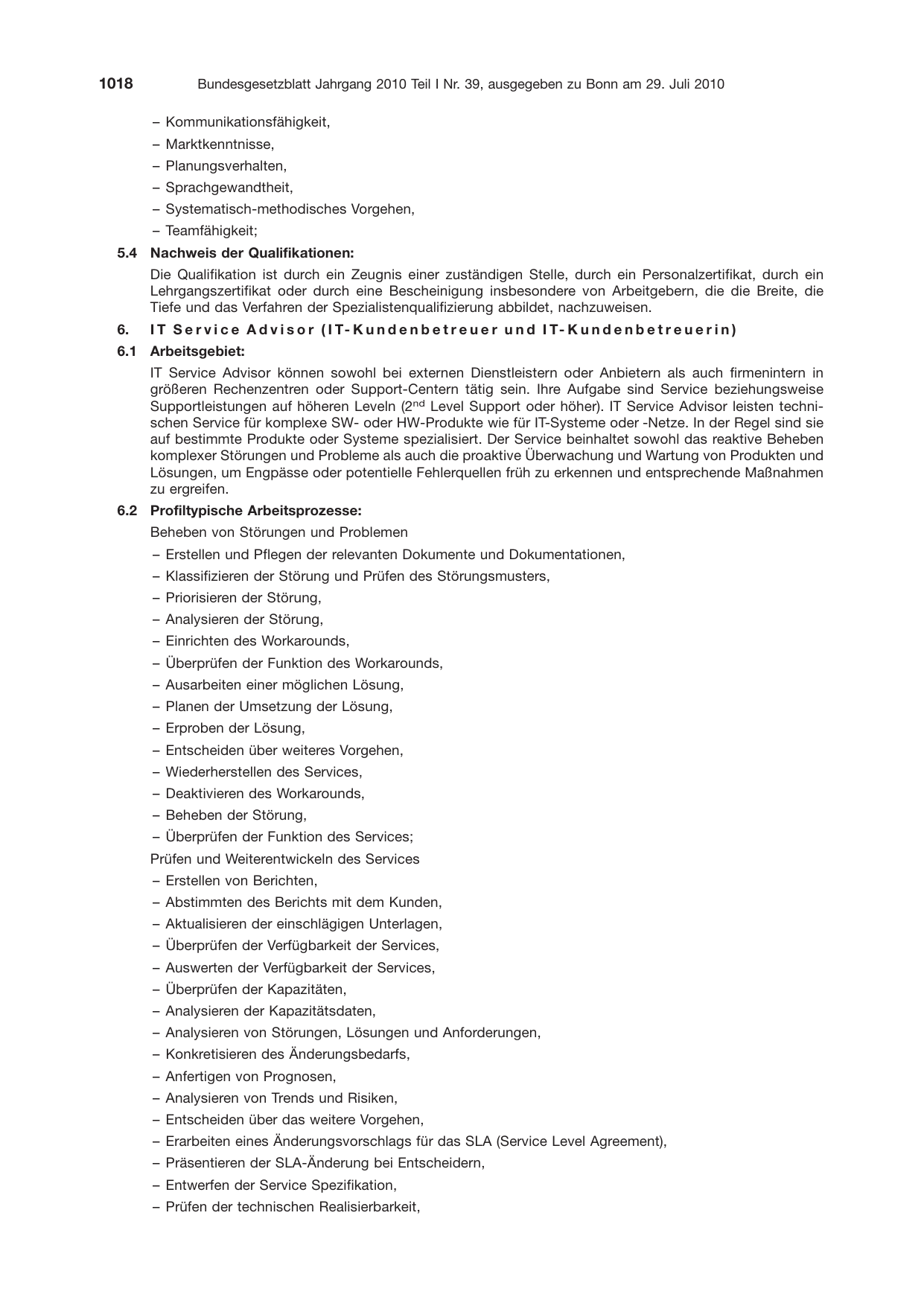 BGBl. 2010, Seite 1018 — Originalseite als Abbildung