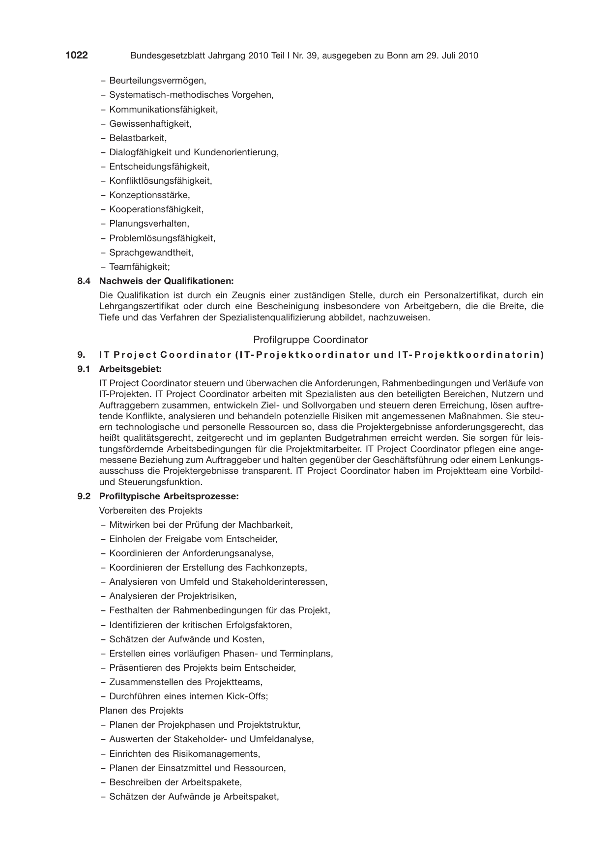 BGBl. 2010, Seite 1022 — Originalseite als Abbildung