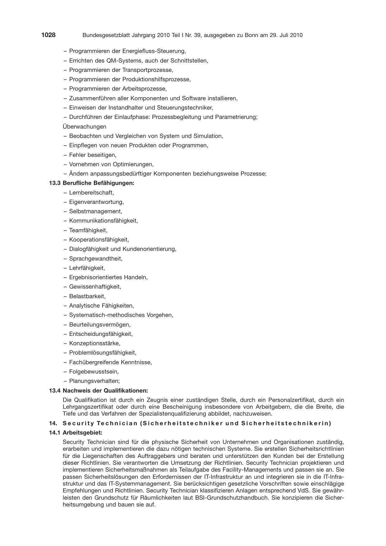 BGBl. 2010, Seite 1028 — Originalseite als Abbildung