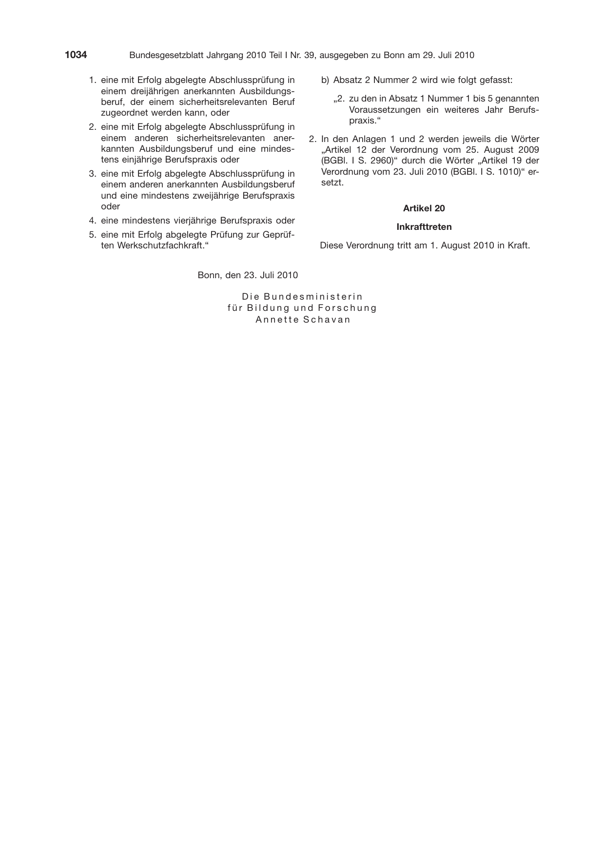 BGBl. 2010, Seite 1034 — Originalseite als Abbildung