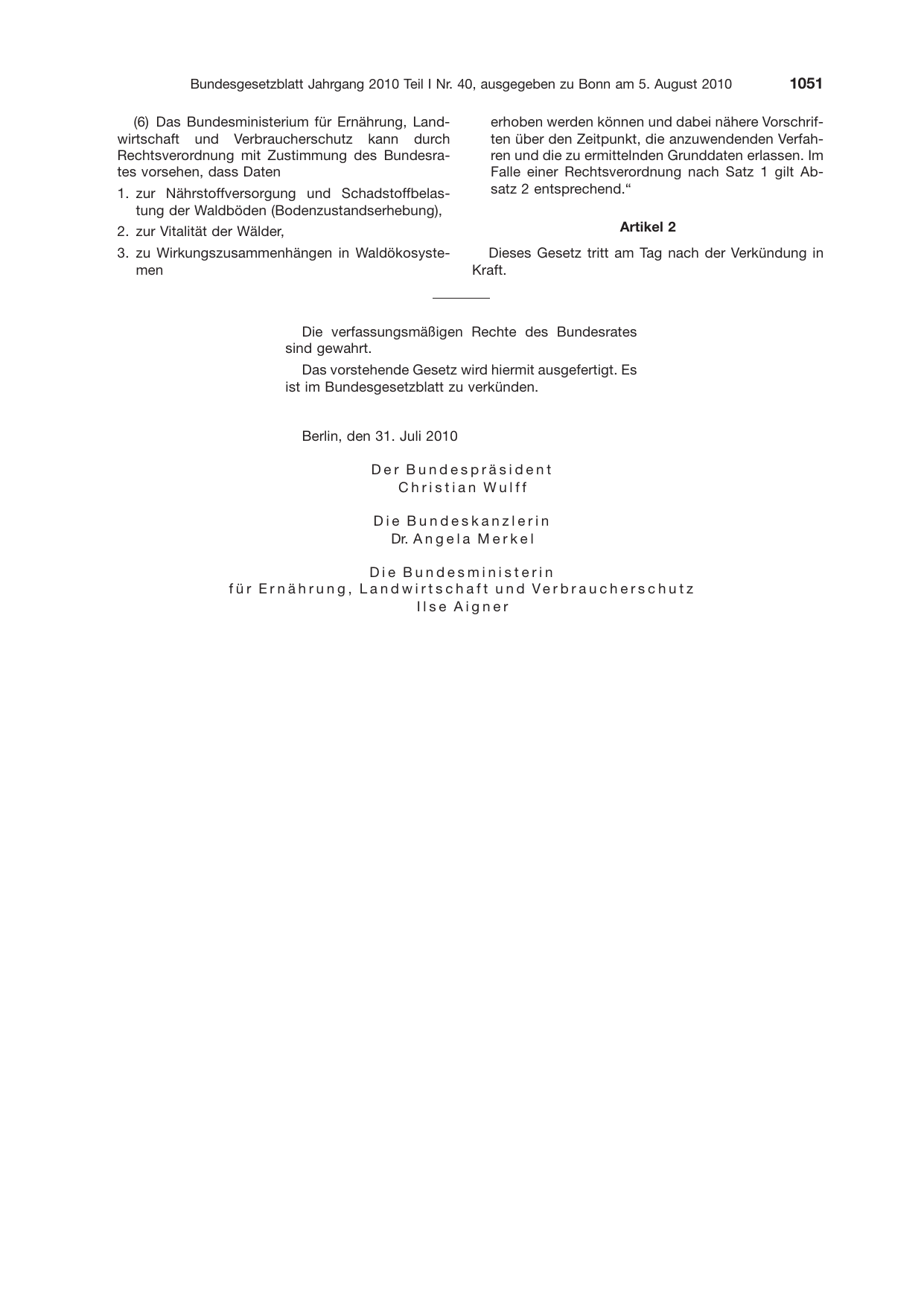 BGBl. 2010, Seite 1051 — Originalseite als Abbildung
