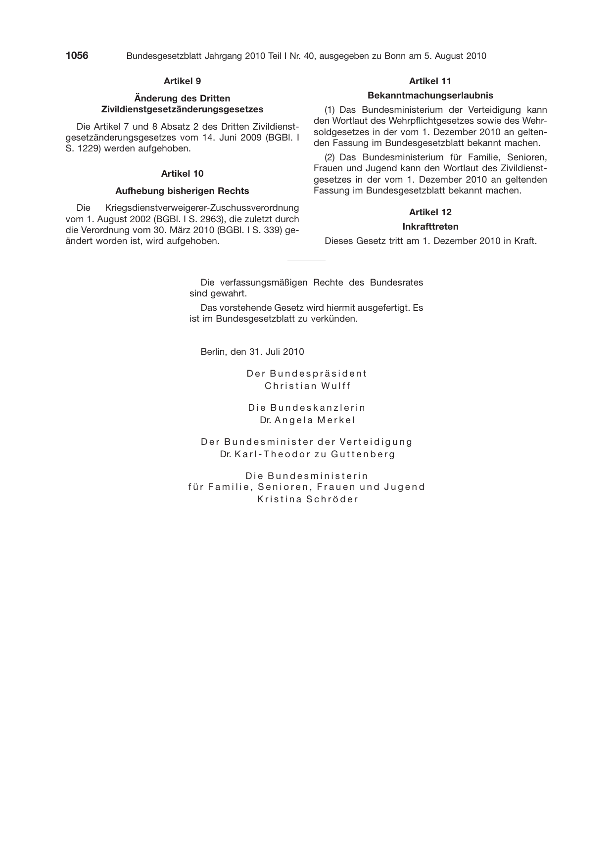 BGBl. 2010, Seite 1056 — Originalseite als Abbildung
