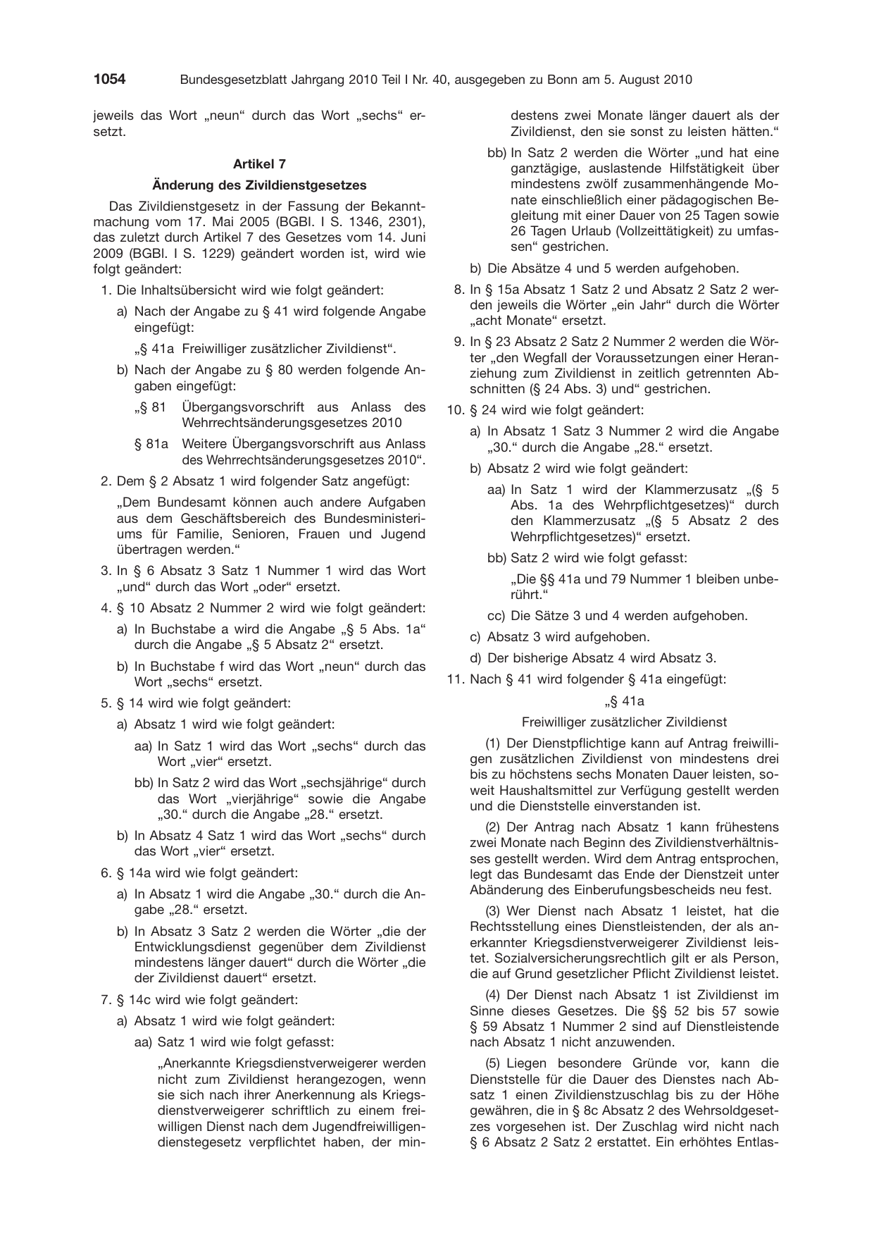 BGBl. 2010, Seite 1054 — Originalseite als Abbildung