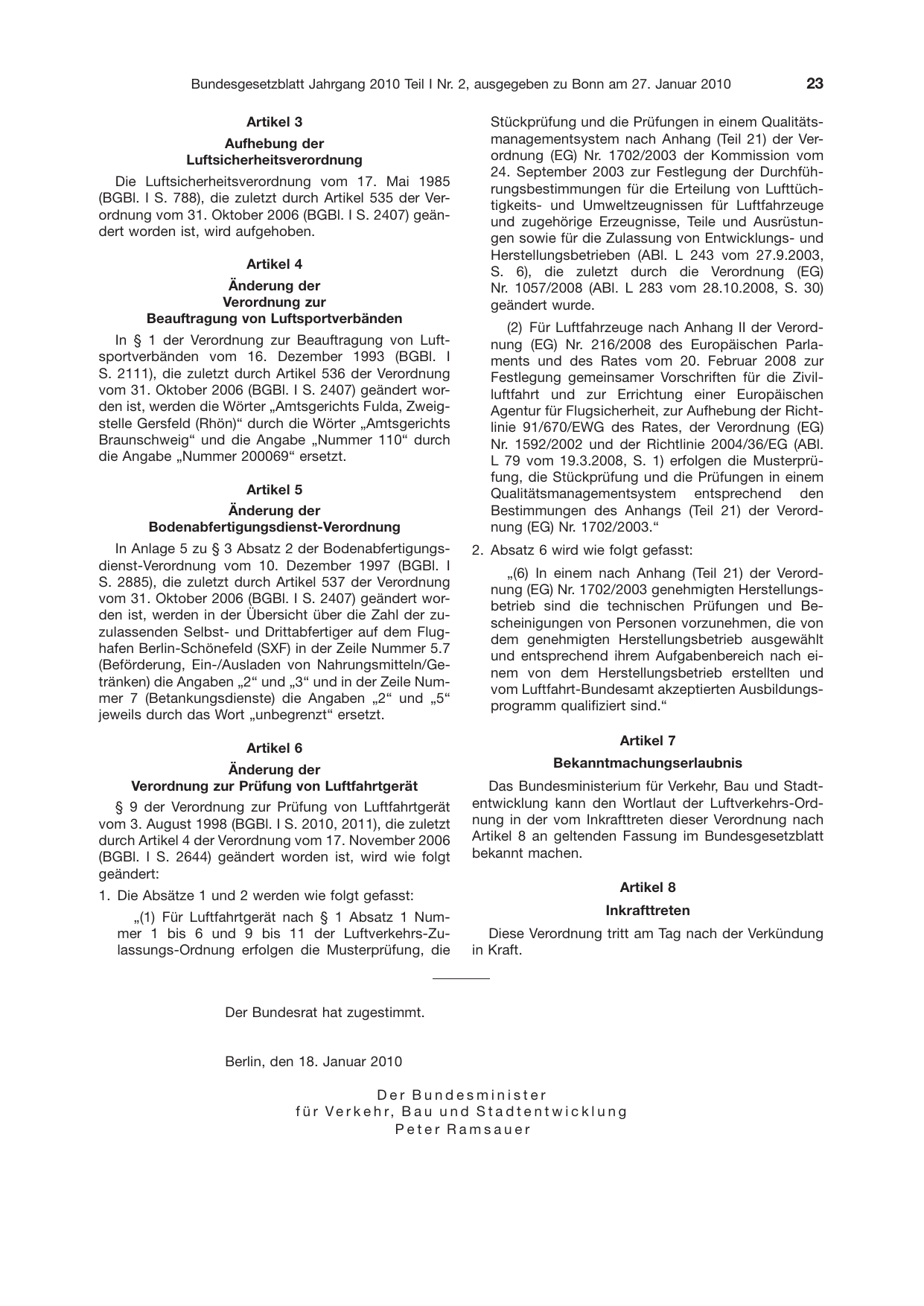 BGBl. 2010, Seite 23 — Originalseite als Abbildung