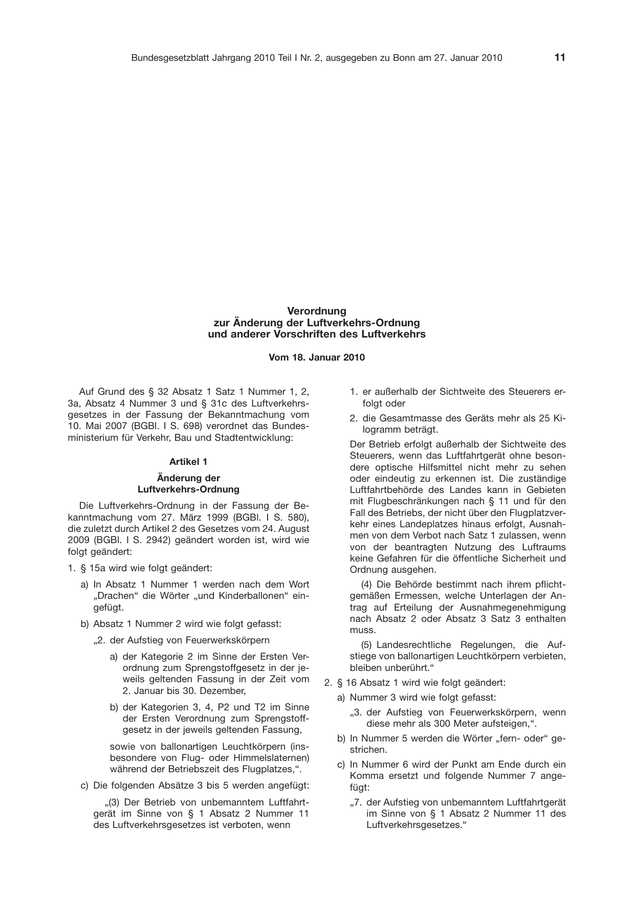 BGBl. 2010, Seite 11 — Originalseite als Abbildung