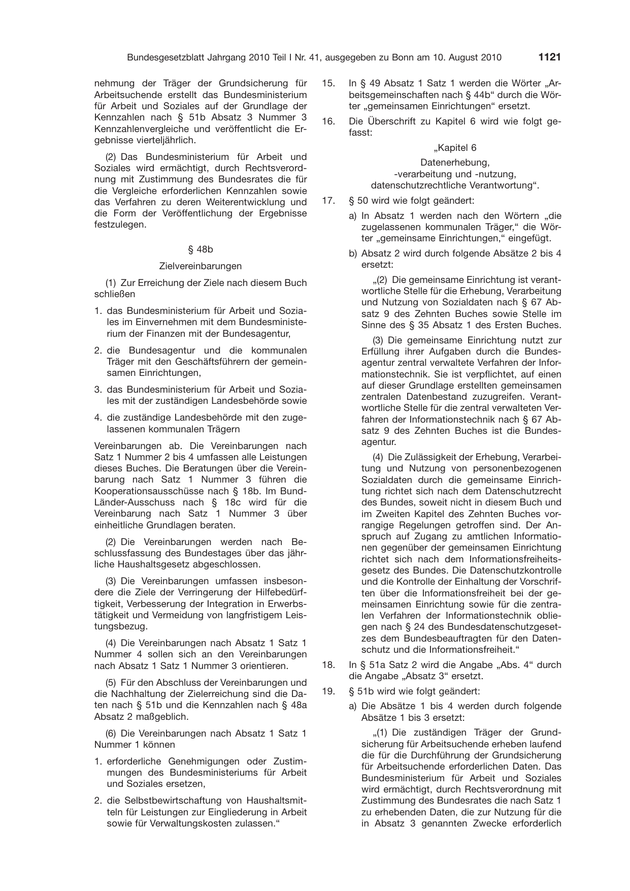 BGBl. 2010, Seite 1121 — Originalseite als Abbildung