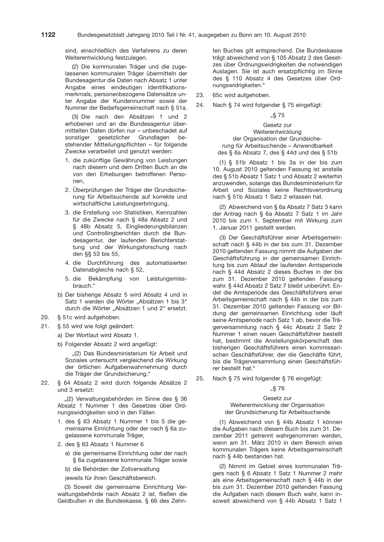 BGBl. 2010, Seite 1122 — Originalseite als Abbildung