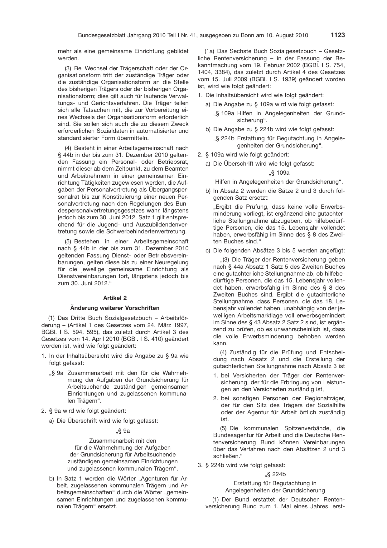BGBl. 2010, Seite 1123 — Originalseite als Abbildung