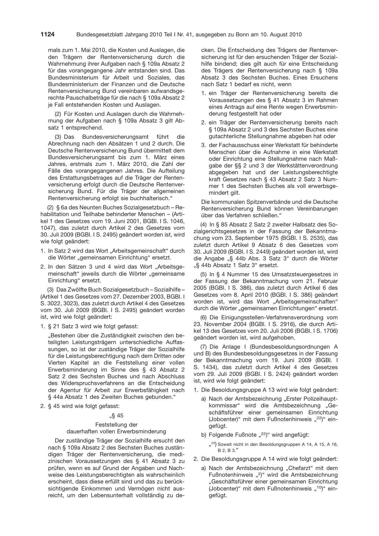 BGBl. 2010, Seite 1124 — Originalseite als Abbildung