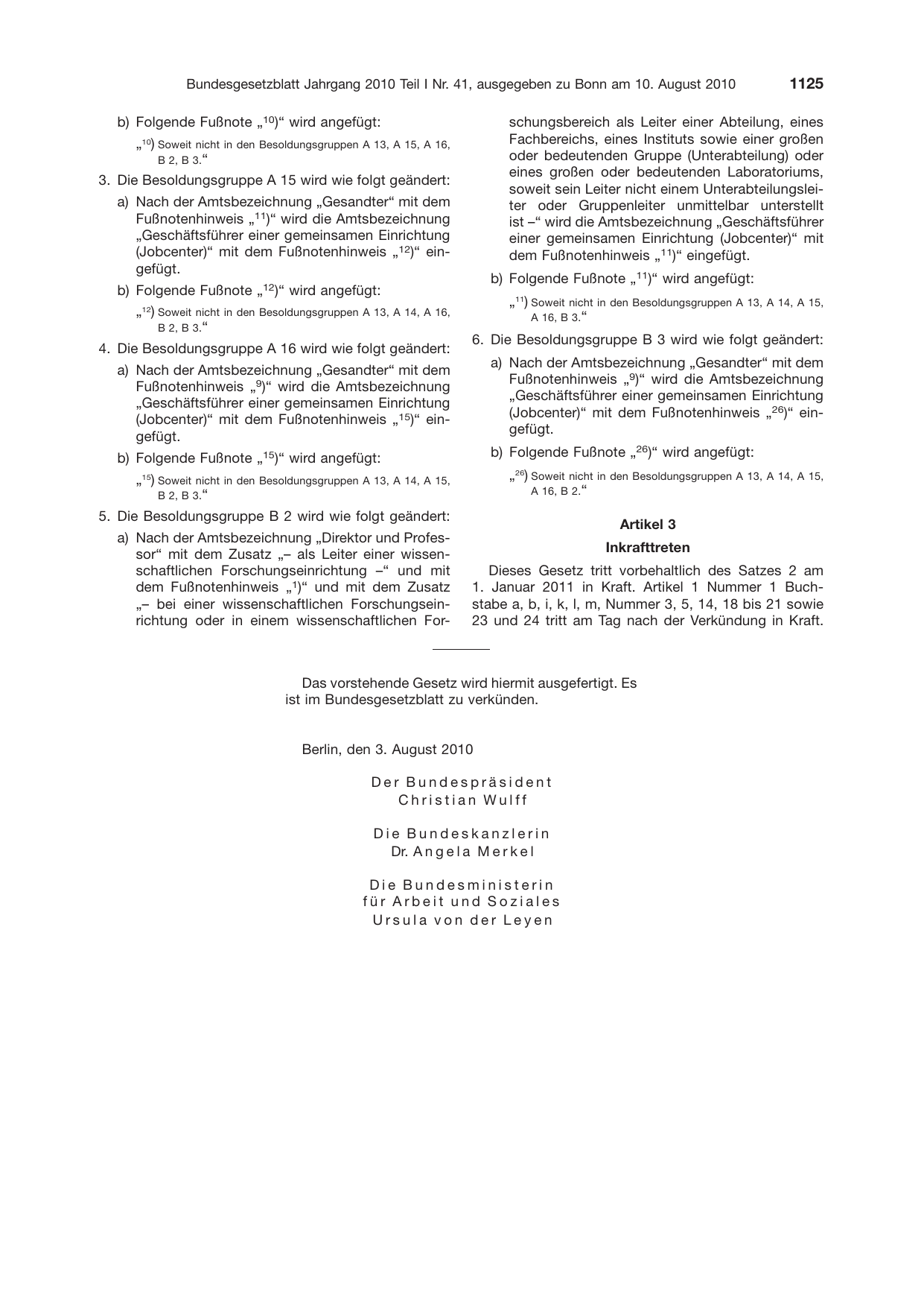 BGBl. 2010, Seite 1125 — Originalseite als Abbildung