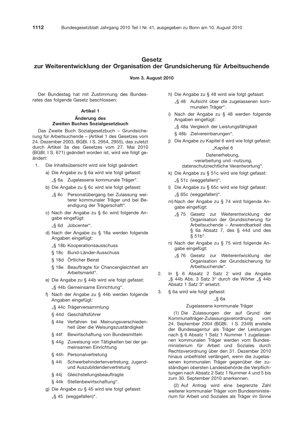 BGBl. 2010, Seite 1112 — Originalseite als Abbildung