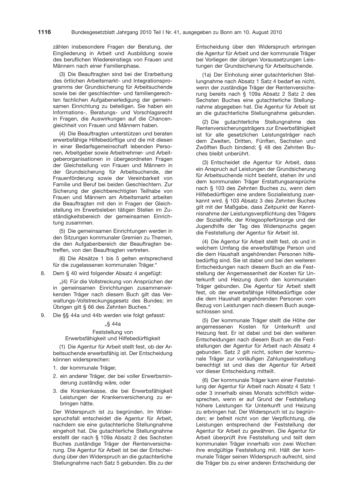 BGBl. 2010, Seite 1116 — Originalseite als Abbildung