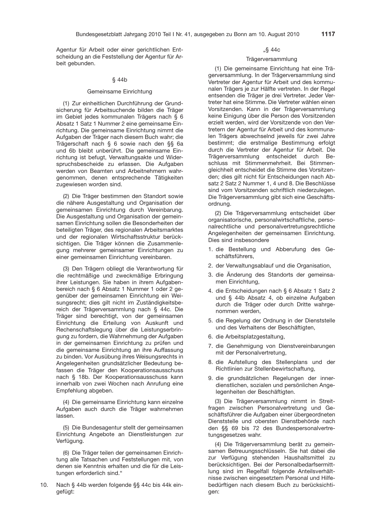 BGBl. 2010, Seite 1117 — Originalseite als Abbildung