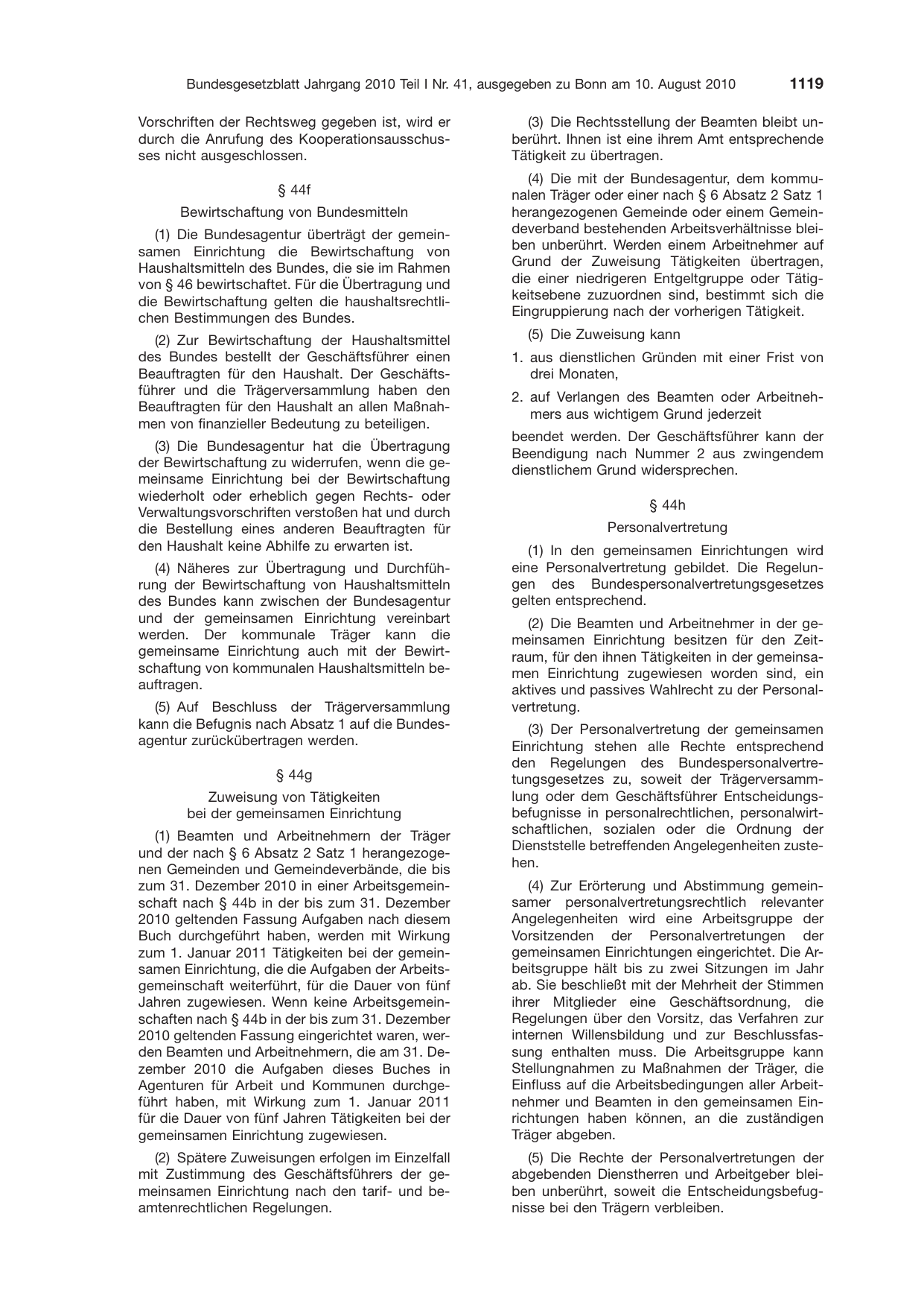 BGBl. 2010, Seite 1119 — Originalseite als Abbildung