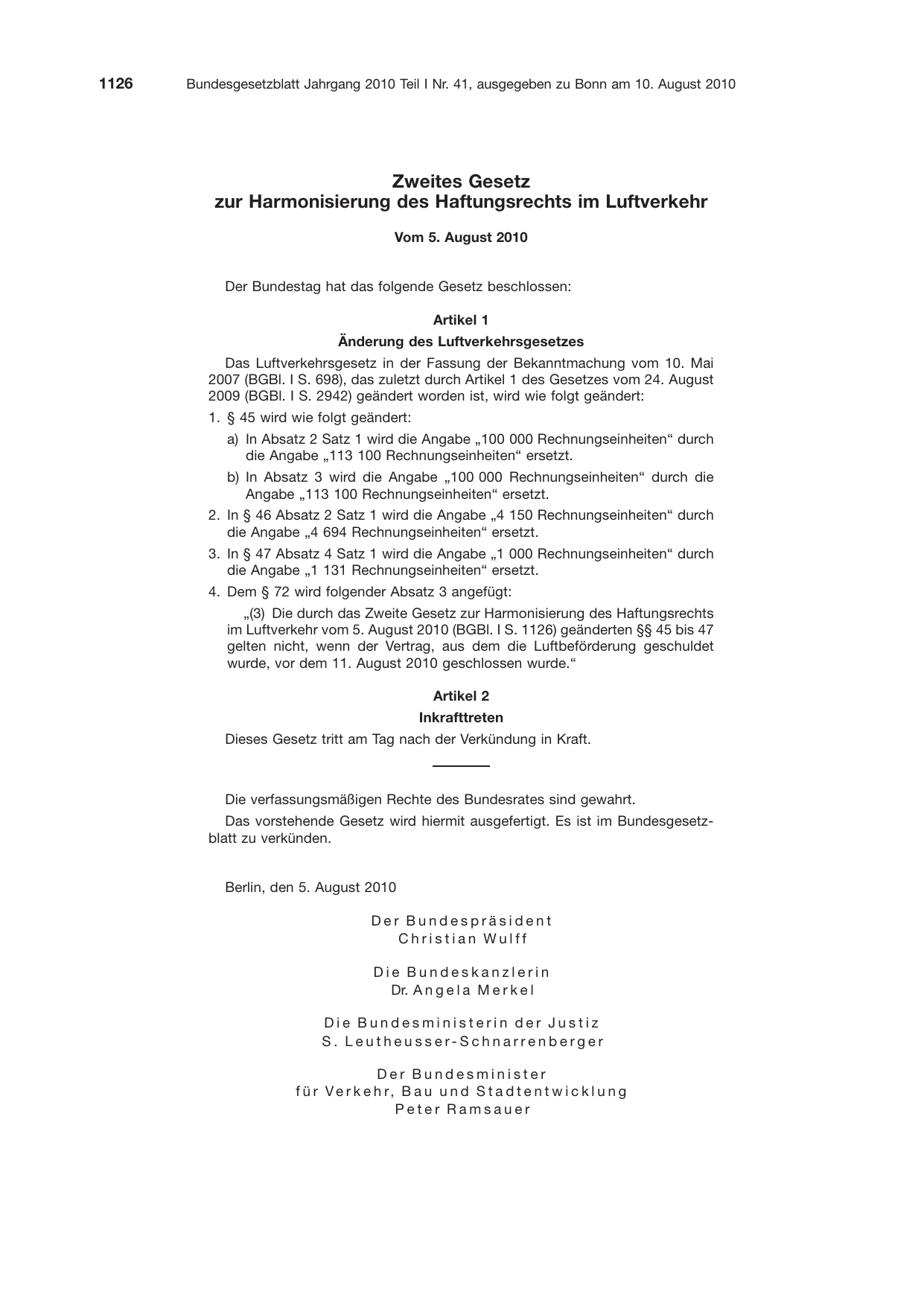 BGBl. 2010, Seite 1126 — Originalseite als Abbildung