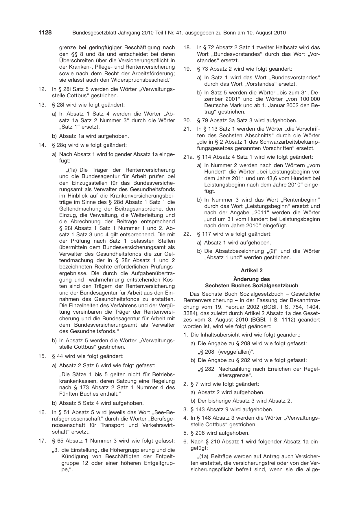 BGBl. 2010, Seite 1128 — Originalseite als Abbildung