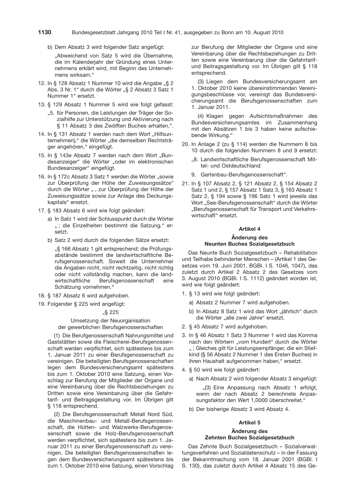 BGBl. 2010, Seite 1130 — Originalseite als Abbildung