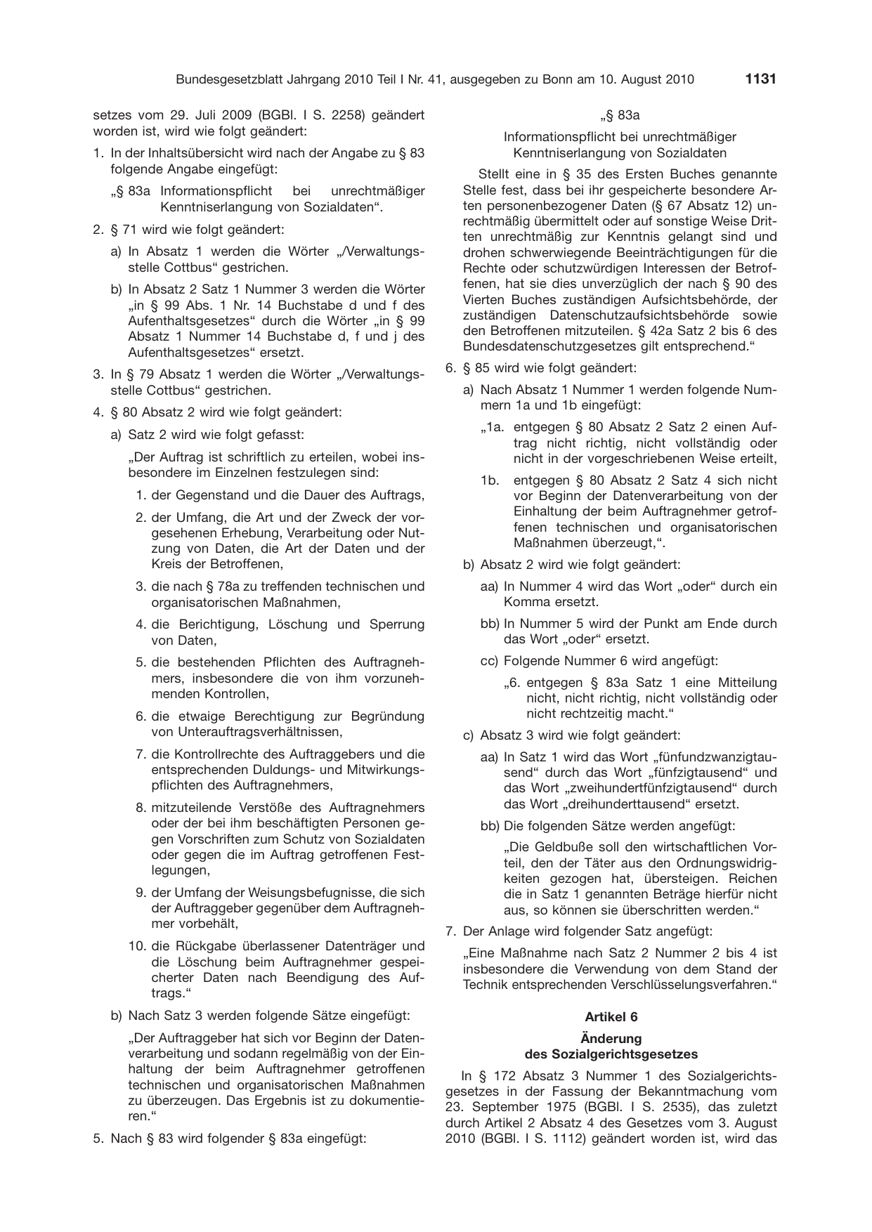 BGBl. 2010, Seite 1131 — Originalseite als Abbildung