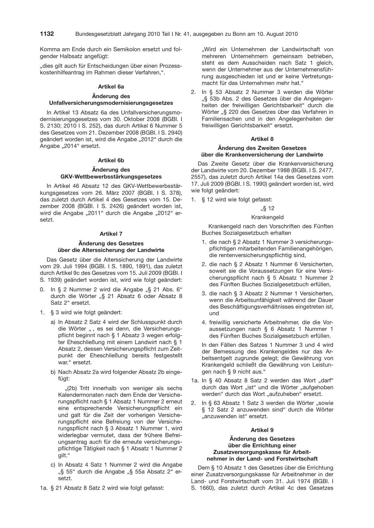 BGBl. 2010, Seite 1132 — Originalseite als Abbildung