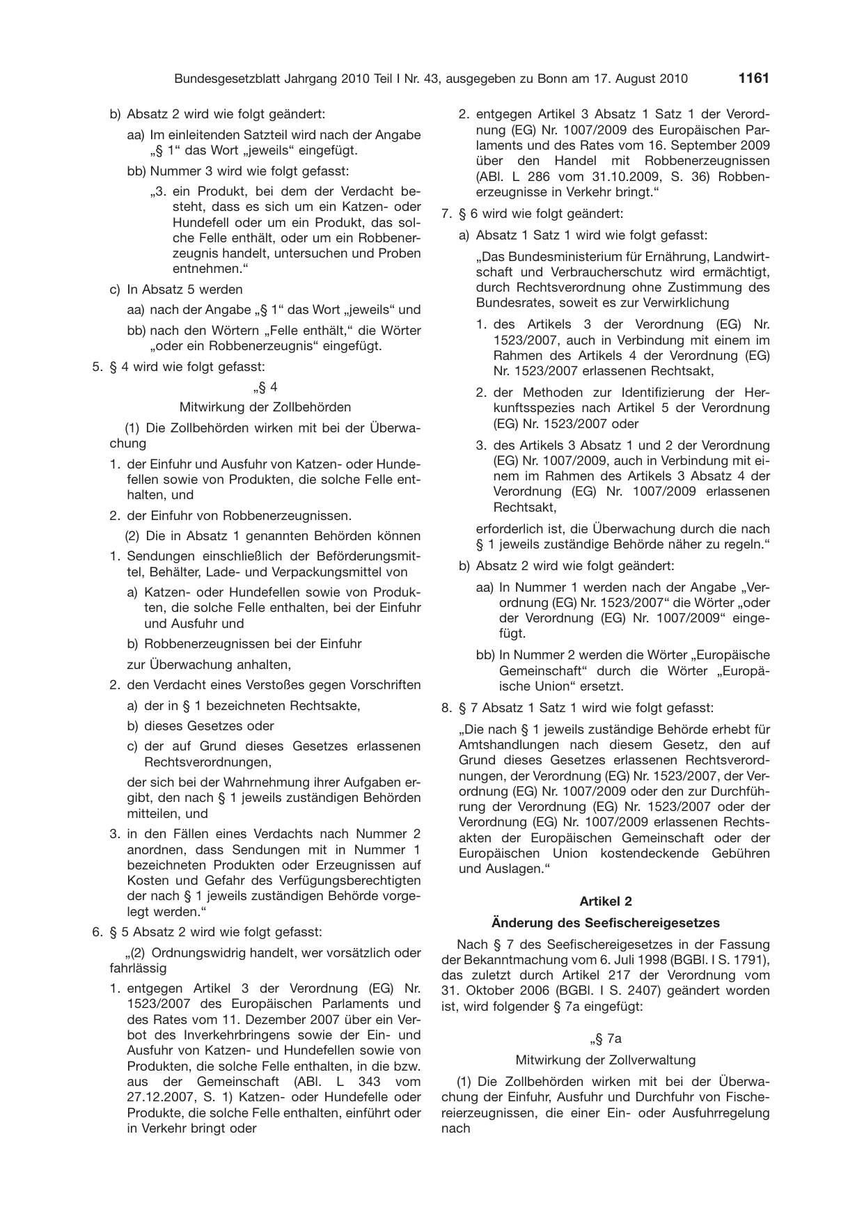 BGBl. 2010, Seite 1161 — Originalseite als Abbildung