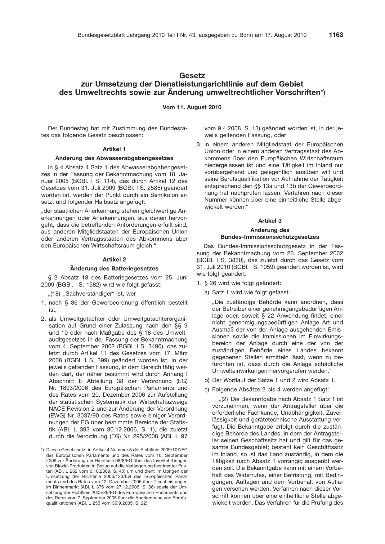 BGBl. 2010, Seite 1163 — Originalseite als Abbildung