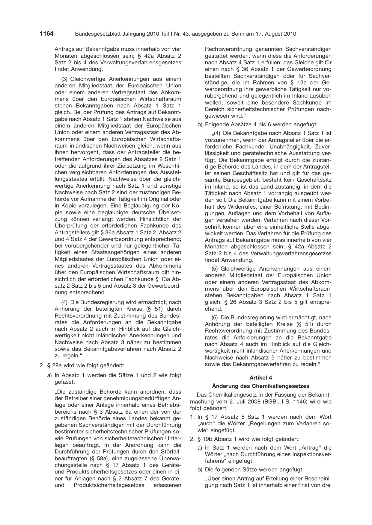 BGBl. 2010, Seite 1164 — Originalseite als Abbildung
