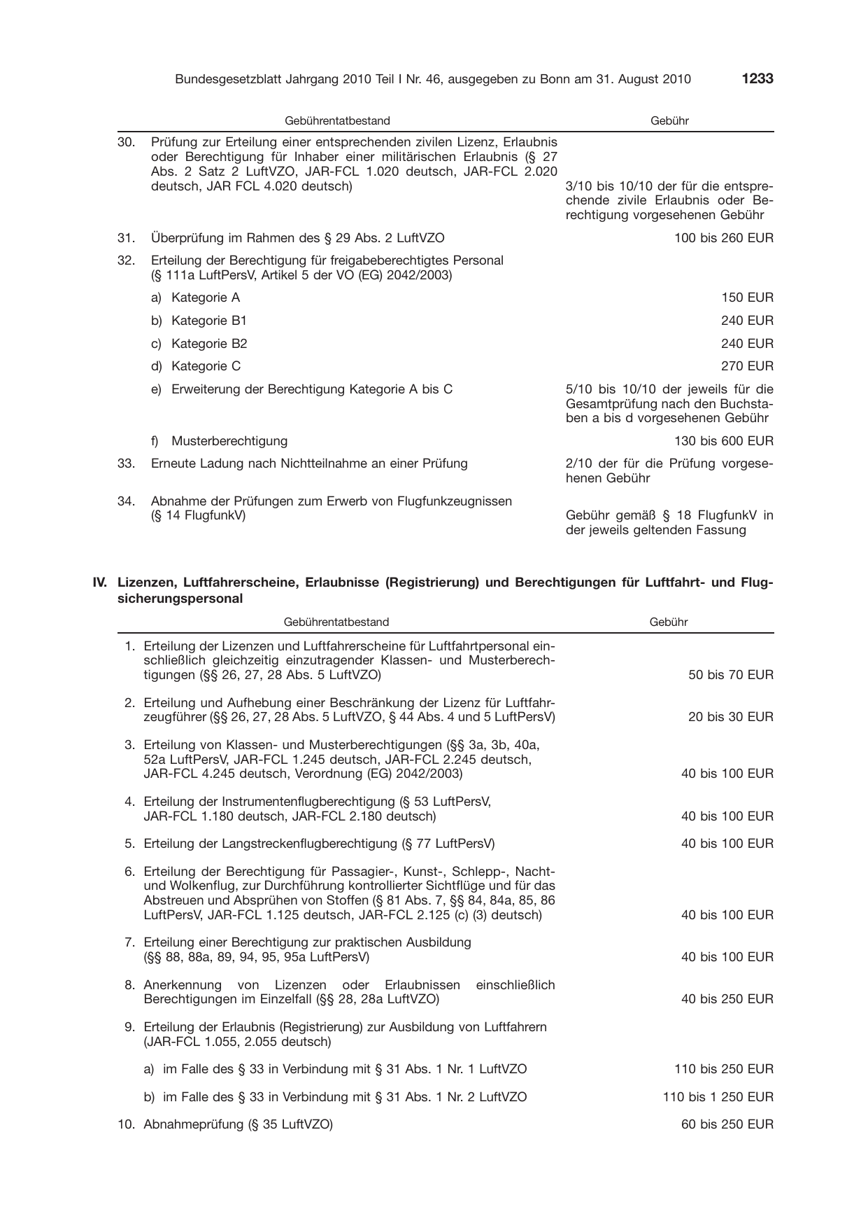 BGBl. 2010, Seite 1233 — Originalseite als Abbildung
