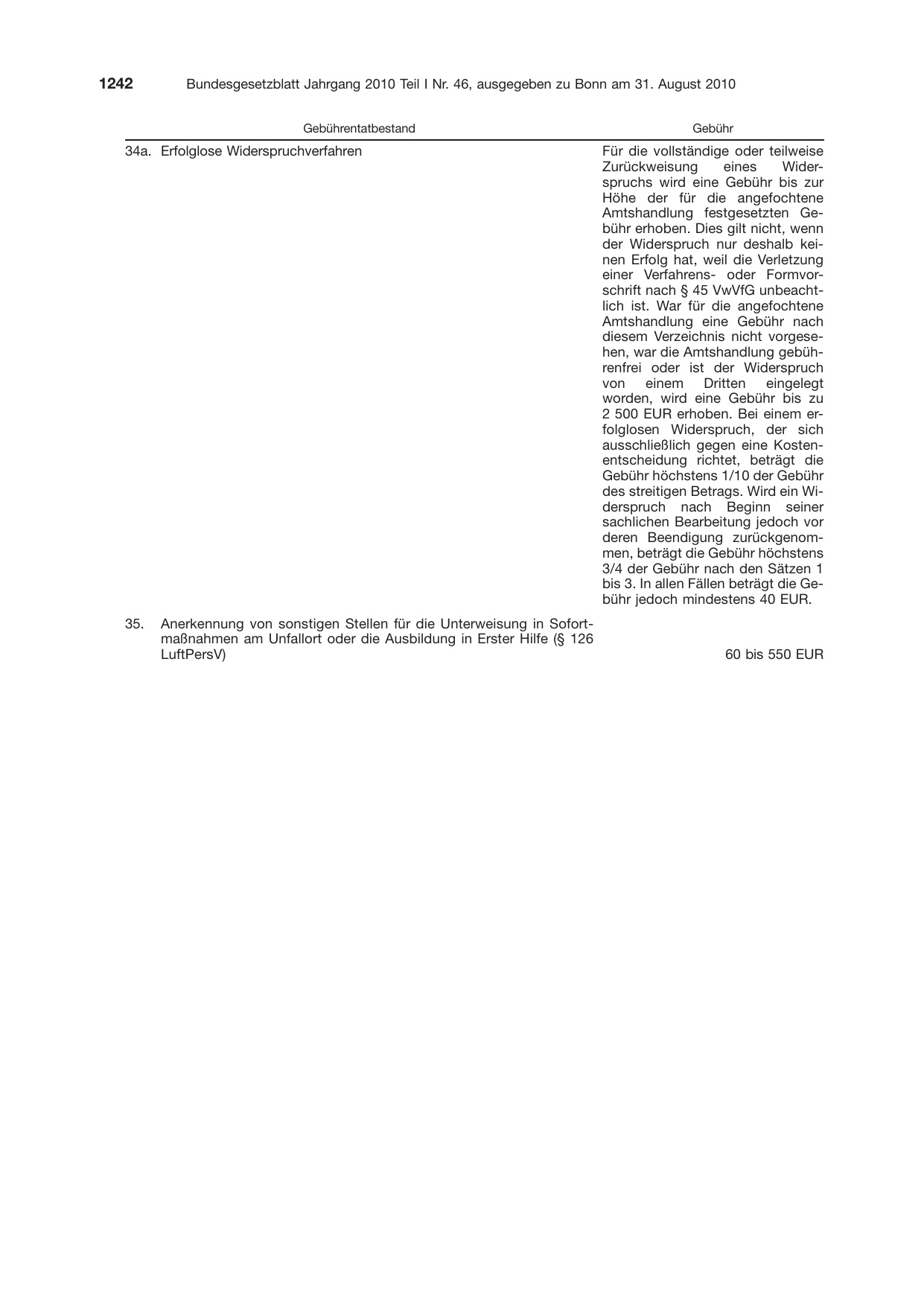 BGBl. 2010, Seite 1242 — Originalseite als Abbildung