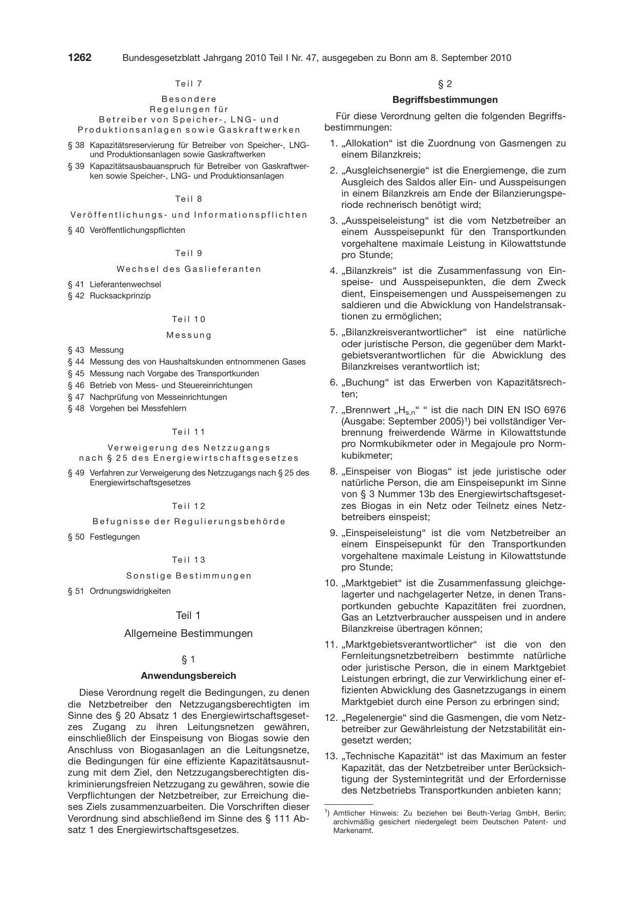 BGBl. 2010, Seite 1262 — Originalseite als Abbildung