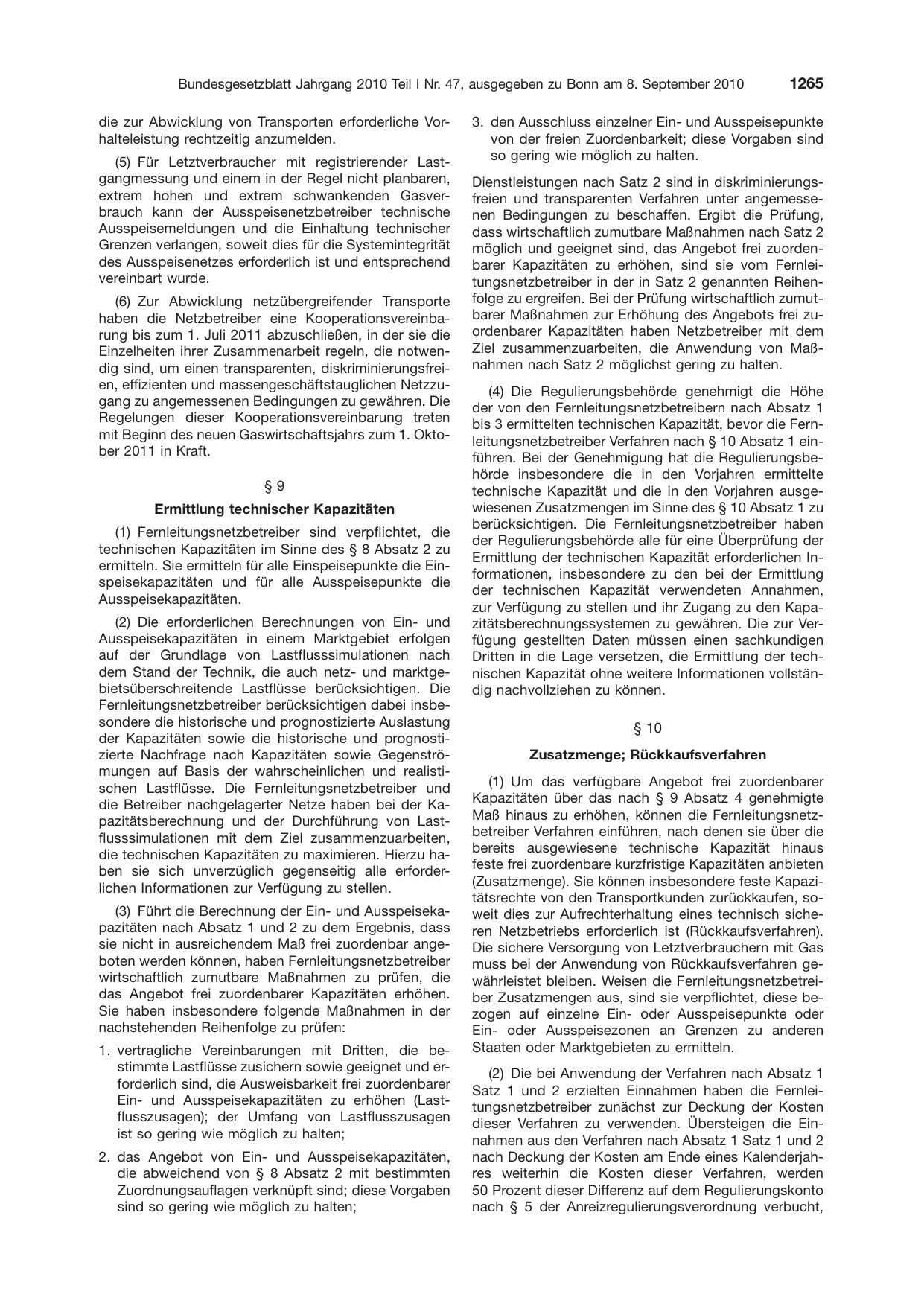 BGBl. 2010, Seite 1265 — Originalseite als Abbildung