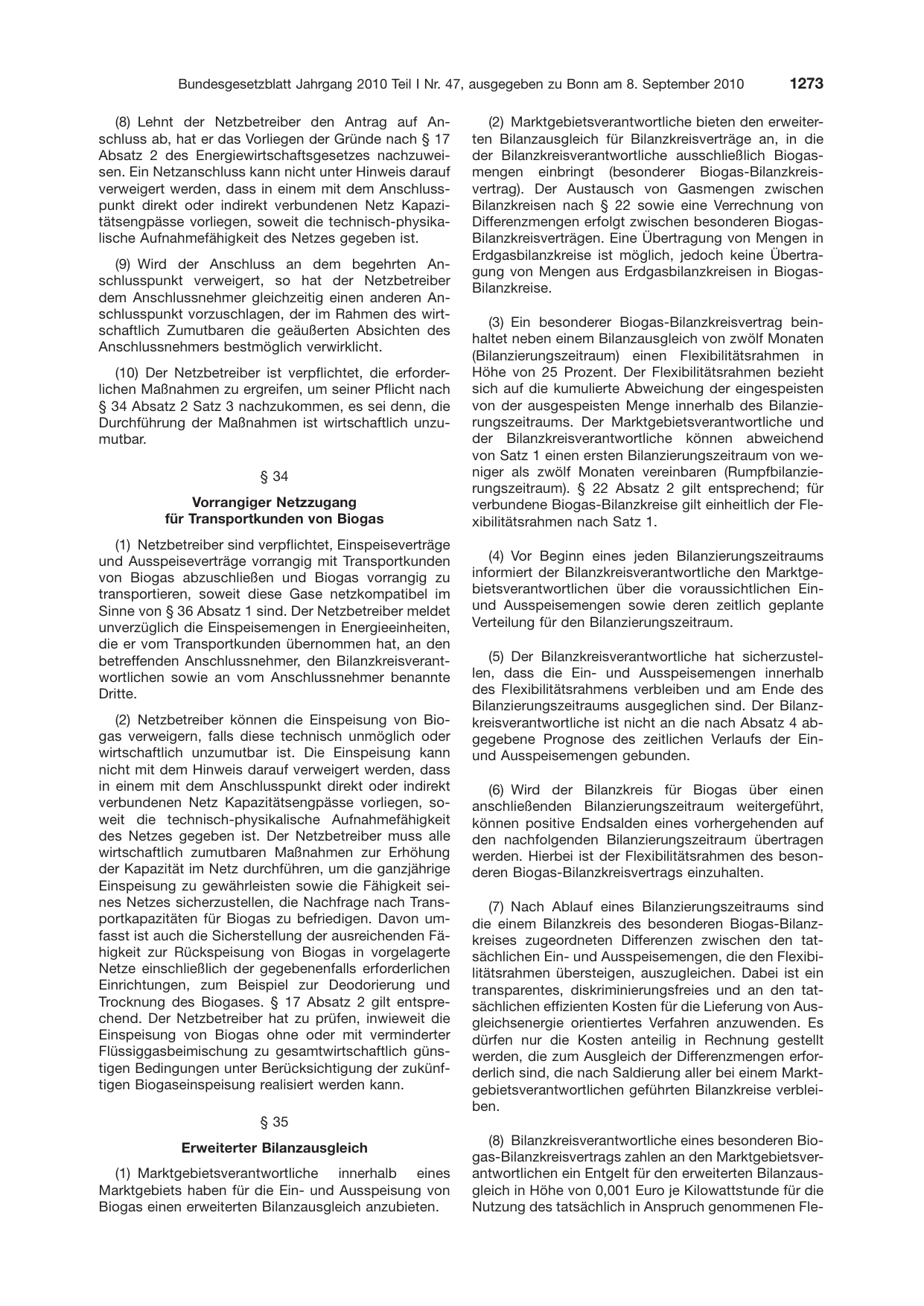 BGBl. 2010, Seite 1273 — Originalseite als Abbildung