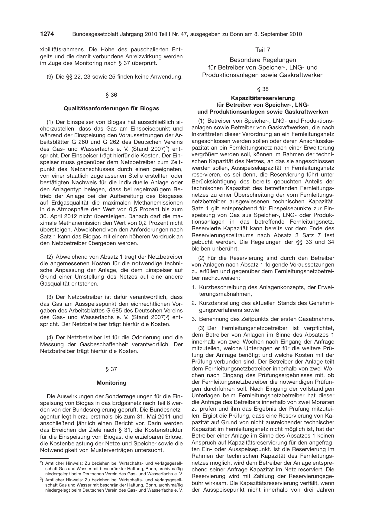 BGBl. 2010, Seite 1274 — Originalseite als Abbildung