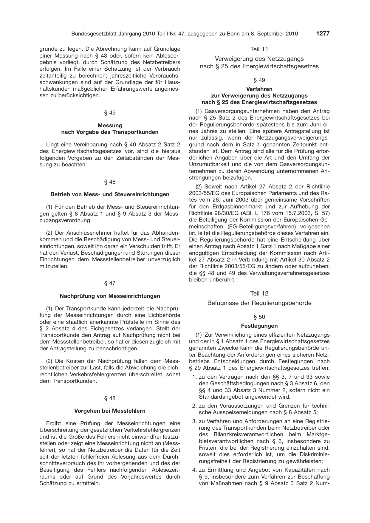 BGBl. 2010, Seite 1277 — Originalseite als Abbildung