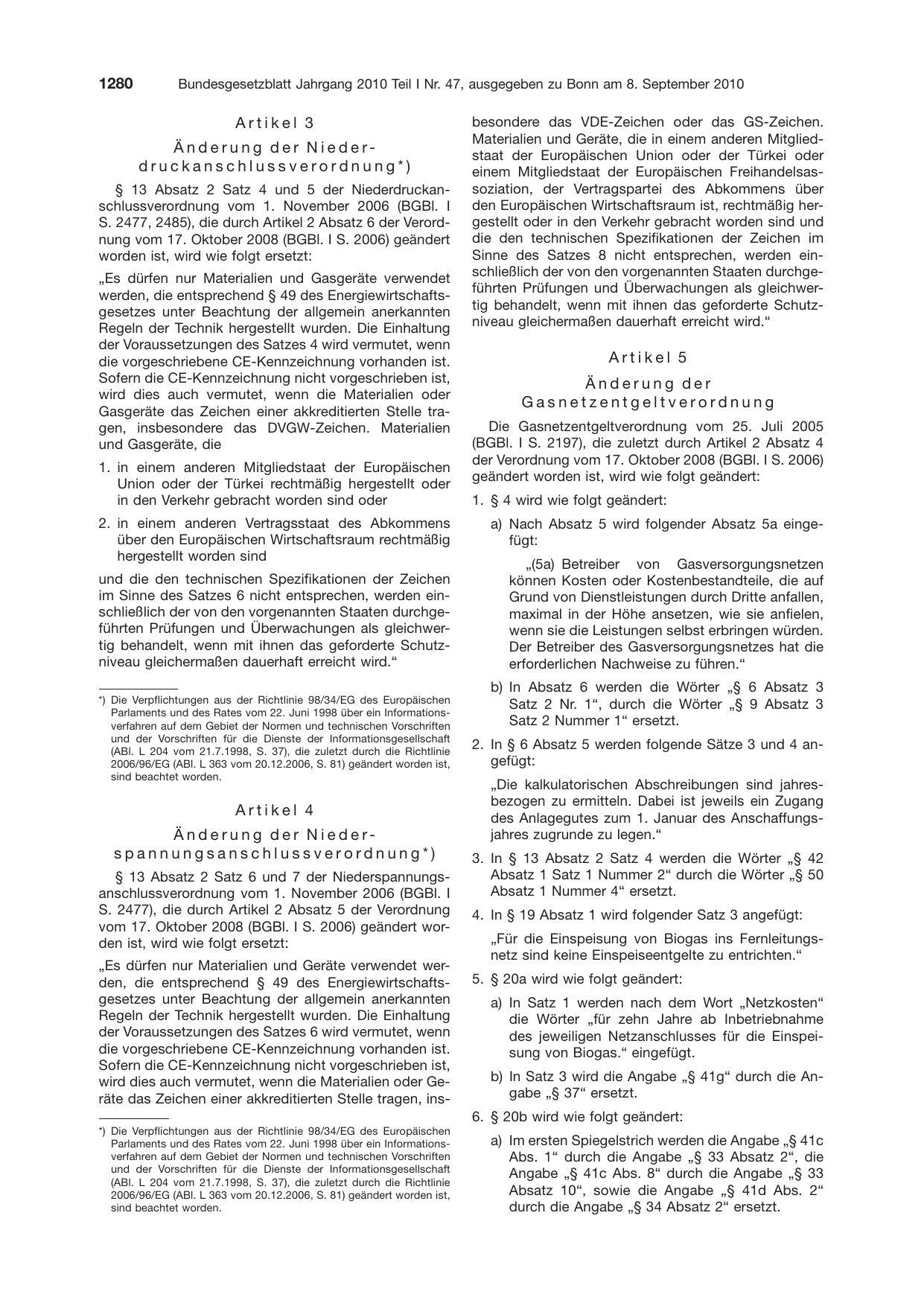 BGBl. 2010, Seite 1280 — Originalseite als Abbildung