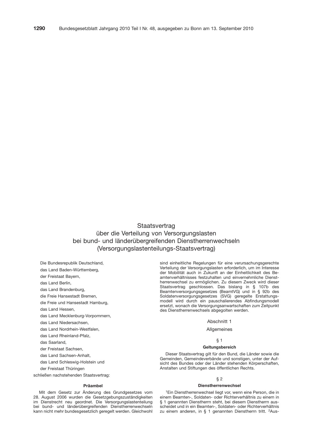 BGBl. 2010, Seite 1290 — Originalseite als Abbildung