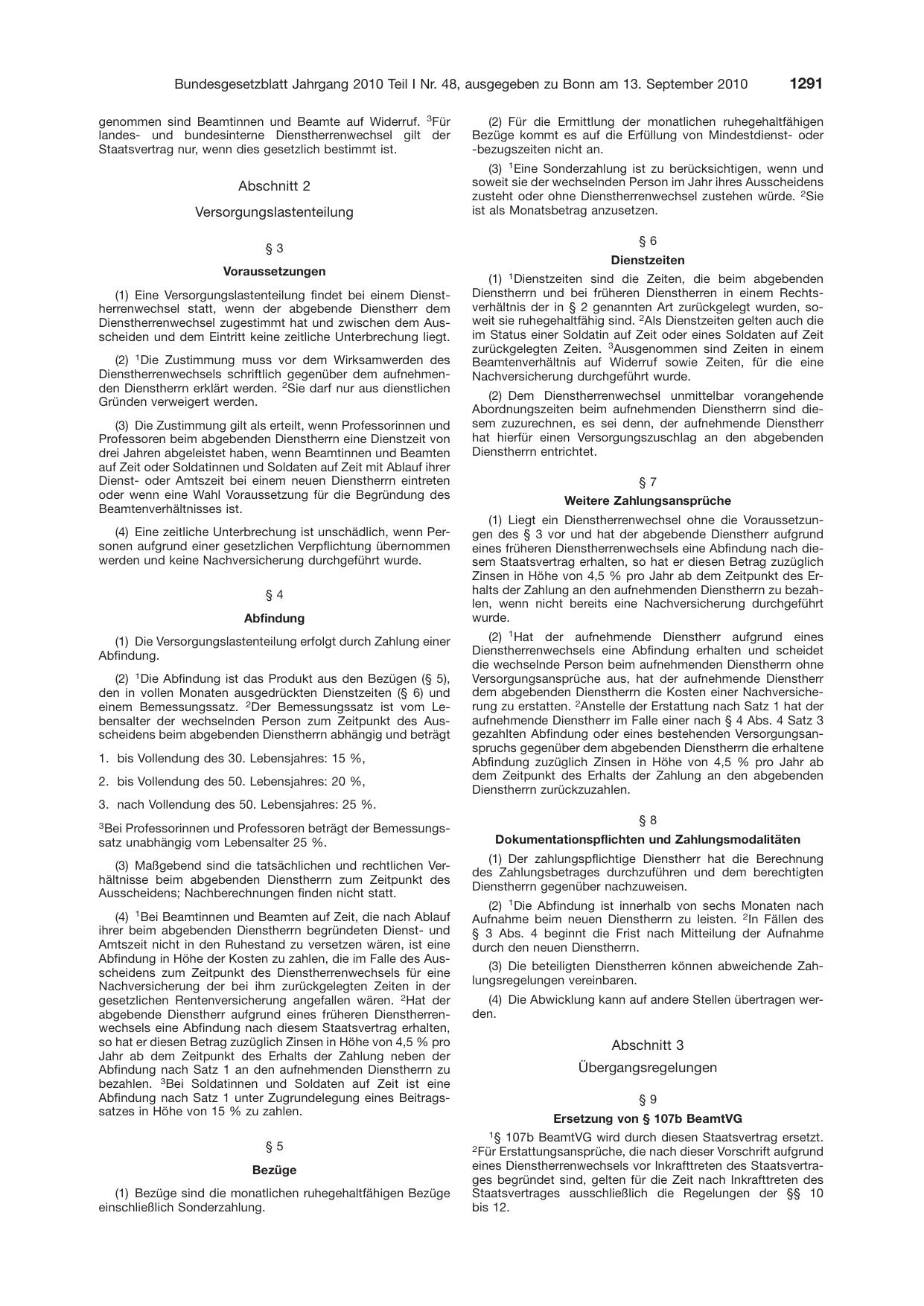 BGBl. 2010, Seite 1291 — Originalseite als Abbildung